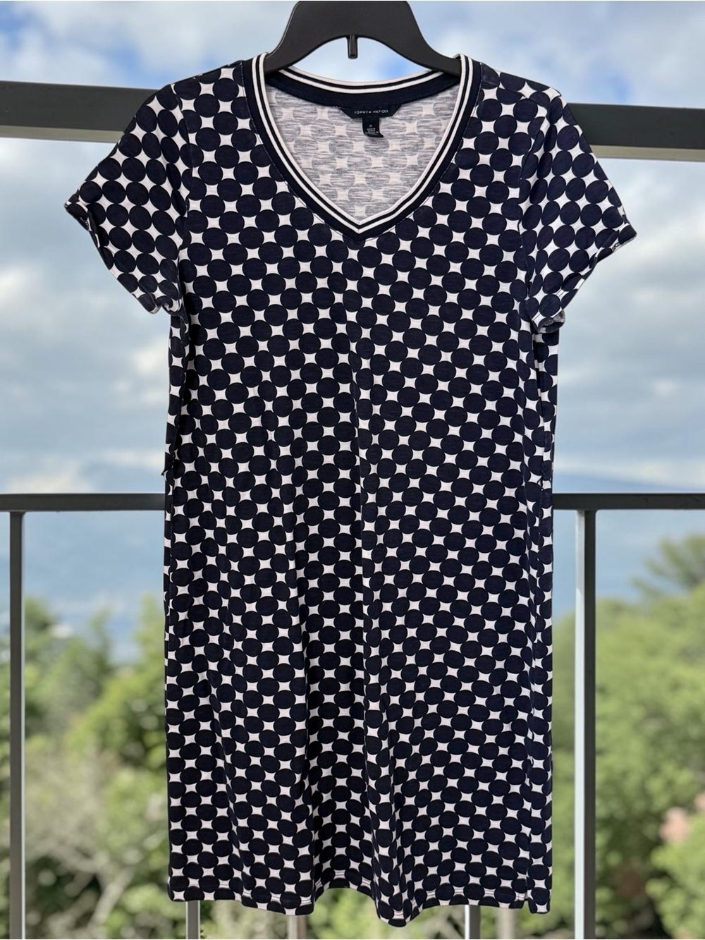 Tommy Hilfiger Navy and White Polka Dot V‑Neck Mini Dress